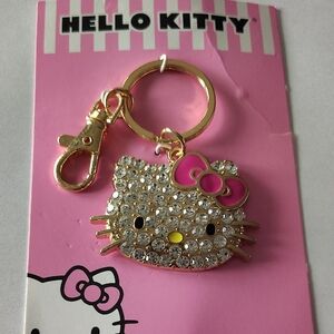 Hello Kitty Gold-Tone Rhinestone Keychain with Pink Bow